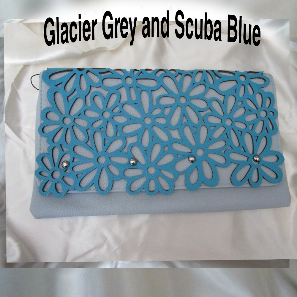 Daisy Clutch Crossbody Grey and Blue NWT